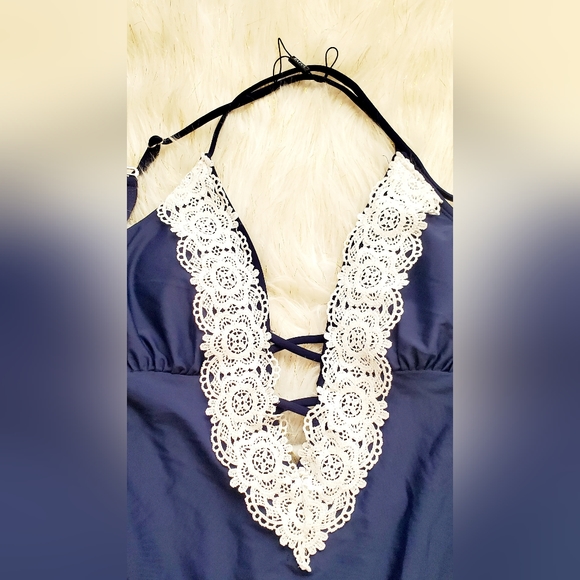 Zaful blue one-piece swimsuit with lace - Picture 3 of 5
